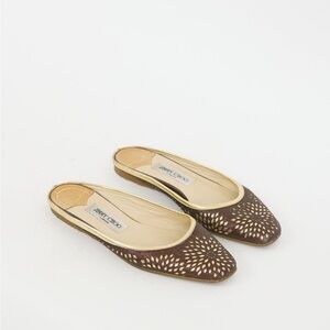 Jimmy Choo Brown & Gold Cutout Slip-On Flats